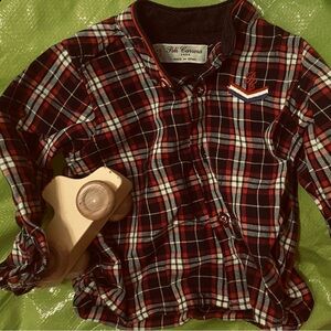 Pili Carrera Kids Plaid Button Down Shirt - Red, Navy, and Cream